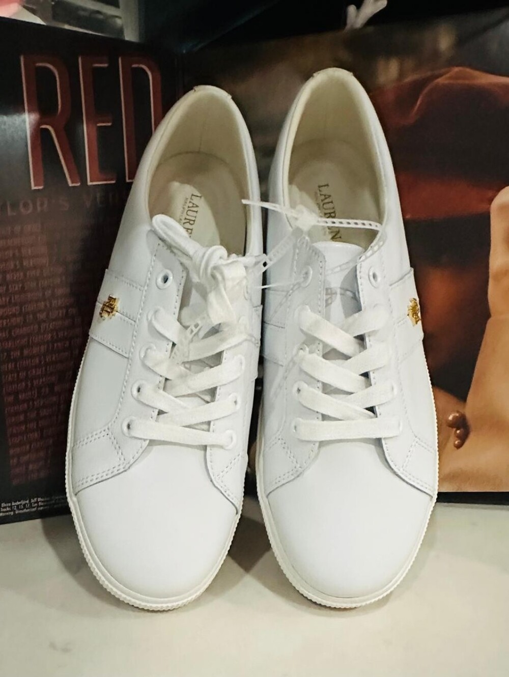 Lauren Ralph Lauren White Leather Lace-Up Sneakers